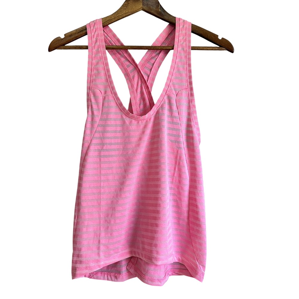 Active Pink Striped Racerback Tank Top Athletic Workout Gym Women's M